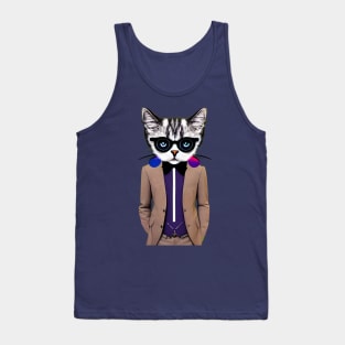 Moody Cat Wearing A Suit Tank Top